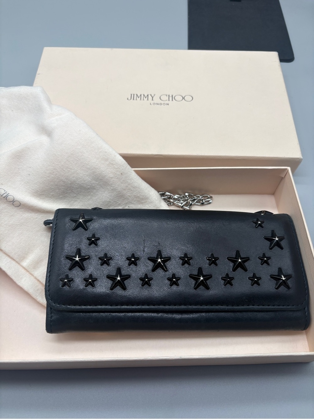 Jimmy Choo Black Star Stud Wallet on Chain Unbranded Chain Box & Dust Bag